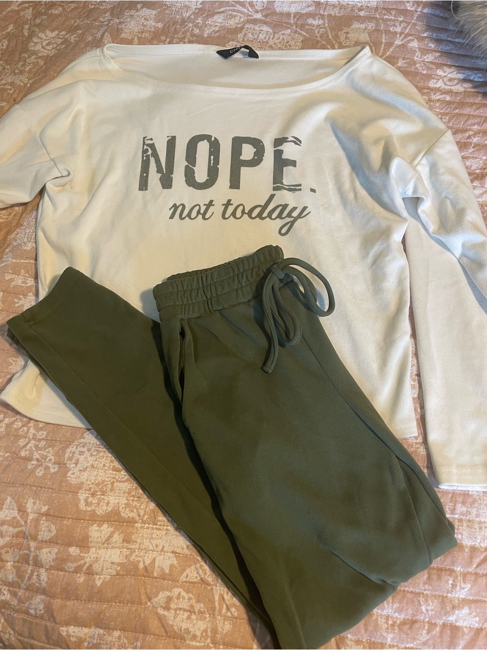 Olive Drawstring Jogger Pants and off the shoulder top - Women